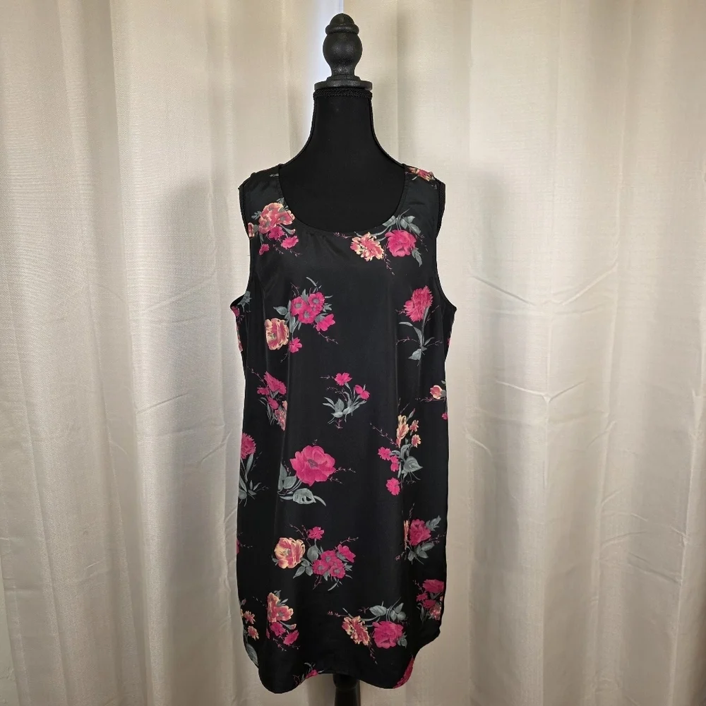 Free People Floral Shift Dress Black Sleeveless Size Large Boho